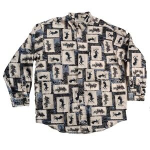 Roundtree Yorke Authentic Outfitters XL Mens 100% Cotton Button Front Shirt Deer